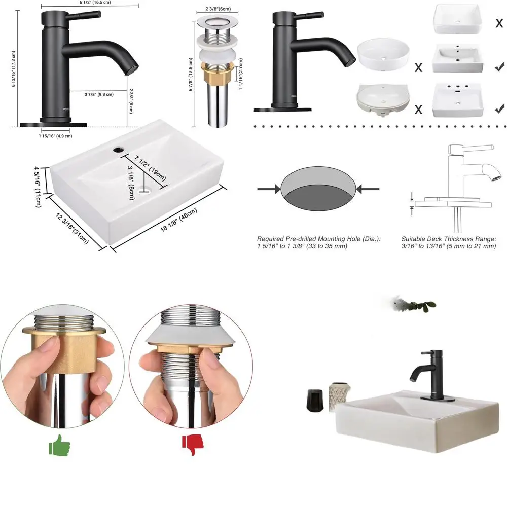 18x12 Matte Black Single Handle Porcelain Countertop Bathroom Sink with Pop-Up Drain