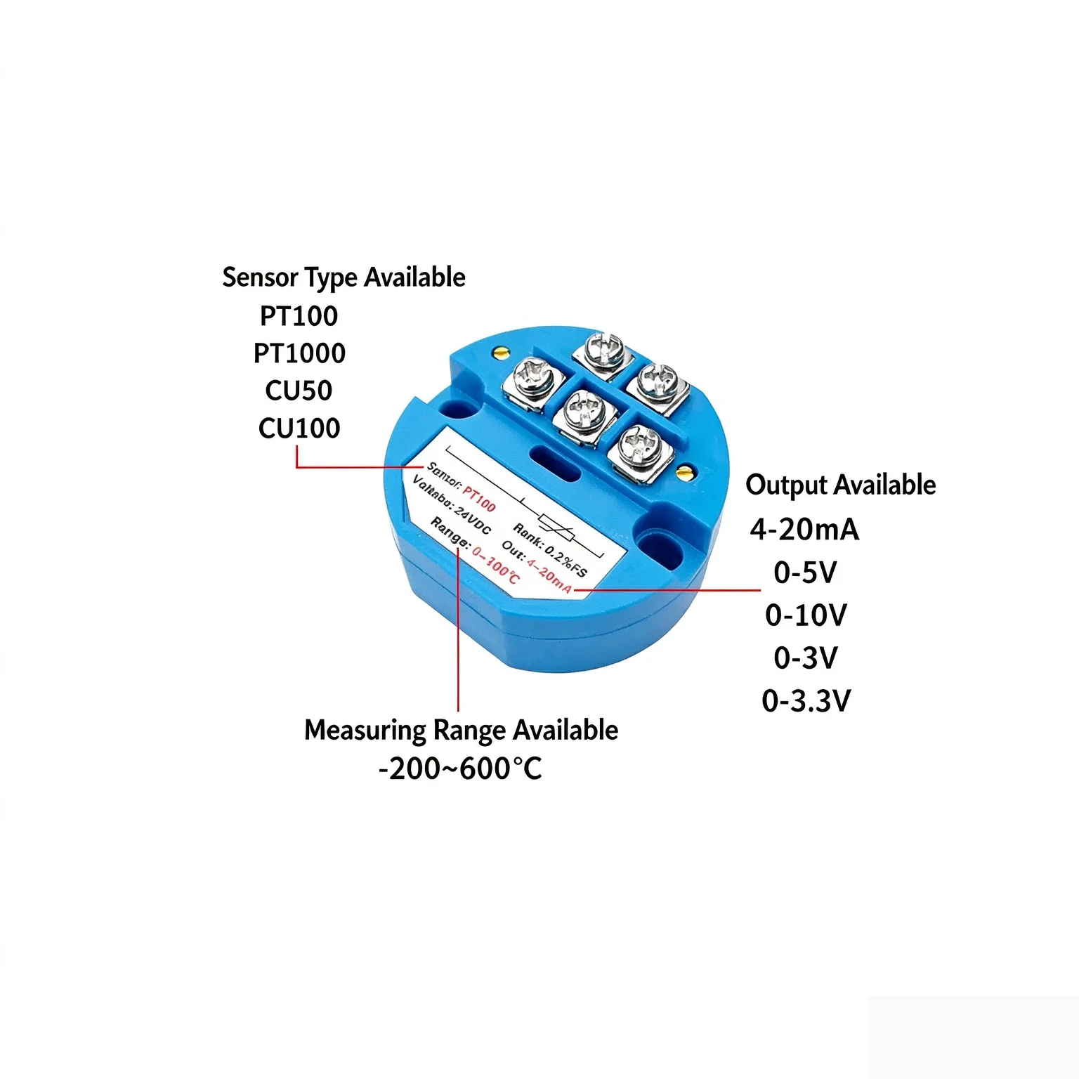 1Pcs PT100 Temperature Transmitter Sensor Module Thermal Resistance 4-20mA Range -50 to 600 Celsius for Industrial Use