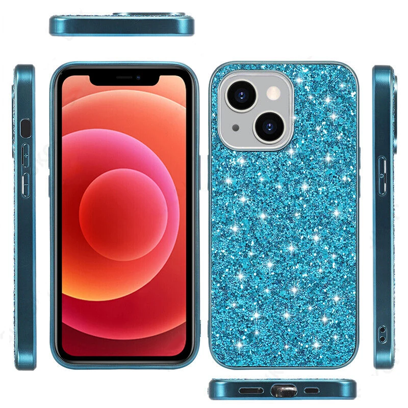 Etui Shining Glitter Bling Sequins Case dla iPhone 14 13 12 11 15 16 Pro Max Mini XS XR 7 8 Plus Plating Frame Shockproof Phone Cover — zdjęcie produktu 3