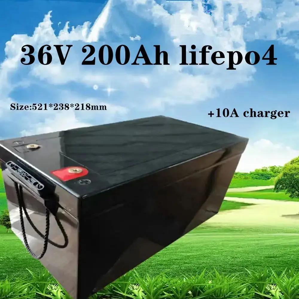 waterproof lithium 36V 200AH lifepo4 battery for 3000W Photovoltaic energy storage scooter golf cart boat +10A Charger