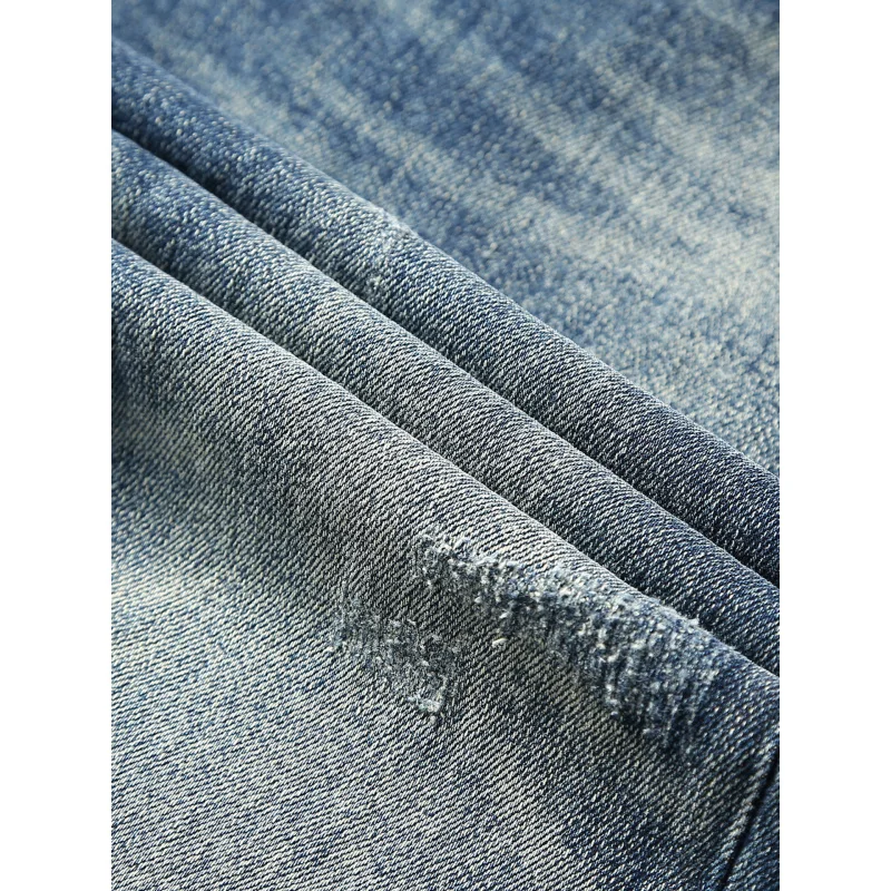 جينز أزرق مريح لعام 2025 للرجال للخريف والشتاء موضة سميكة مرنة ضيقة بنطال مستقيم صغير كوري