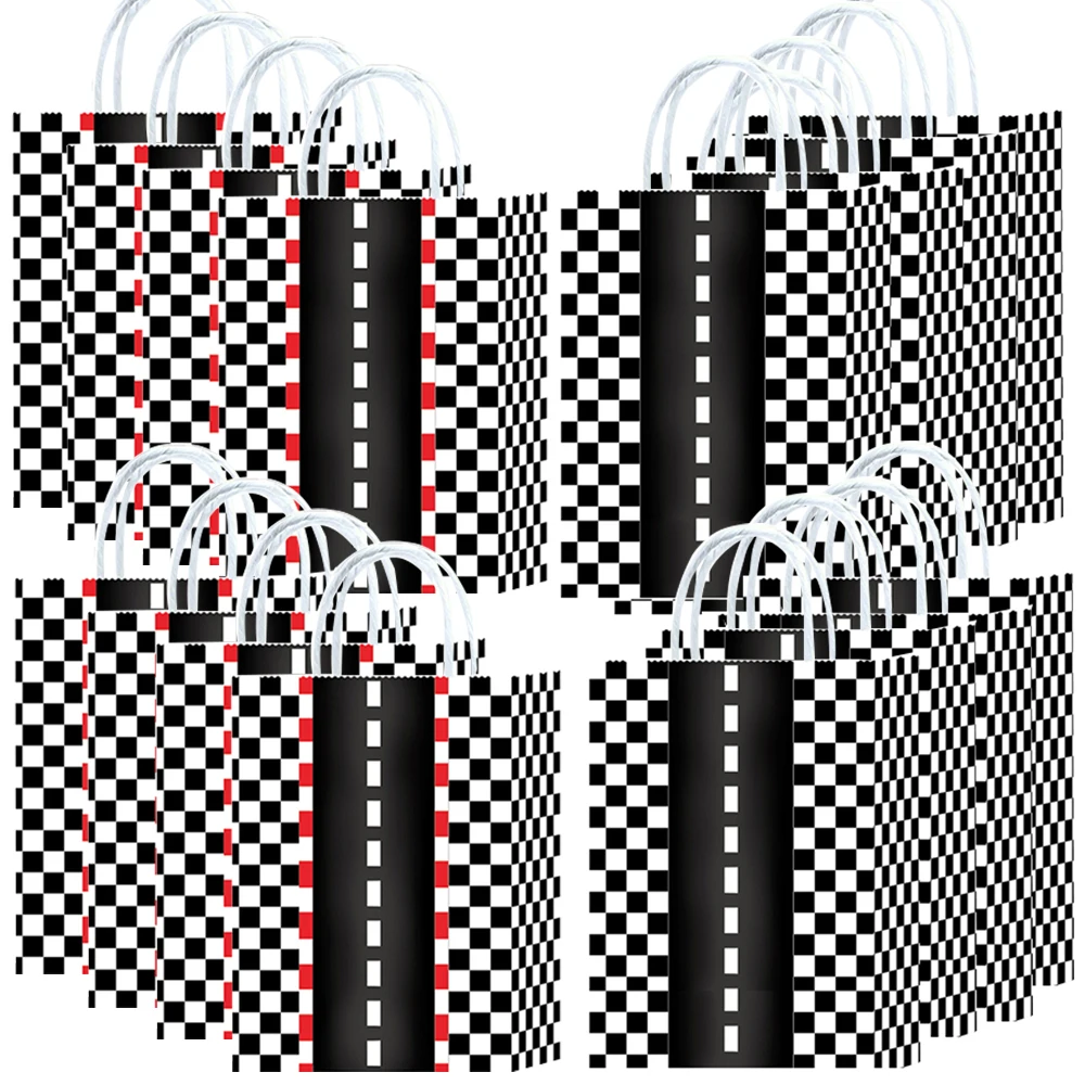 

5/10/20 шт., сувениры для гоночной вечеринки, сумки с ручкой, черно-белые клетчатые сумки для угощений, сумка для угощений, гоночный автомобиль, декор на день рождения