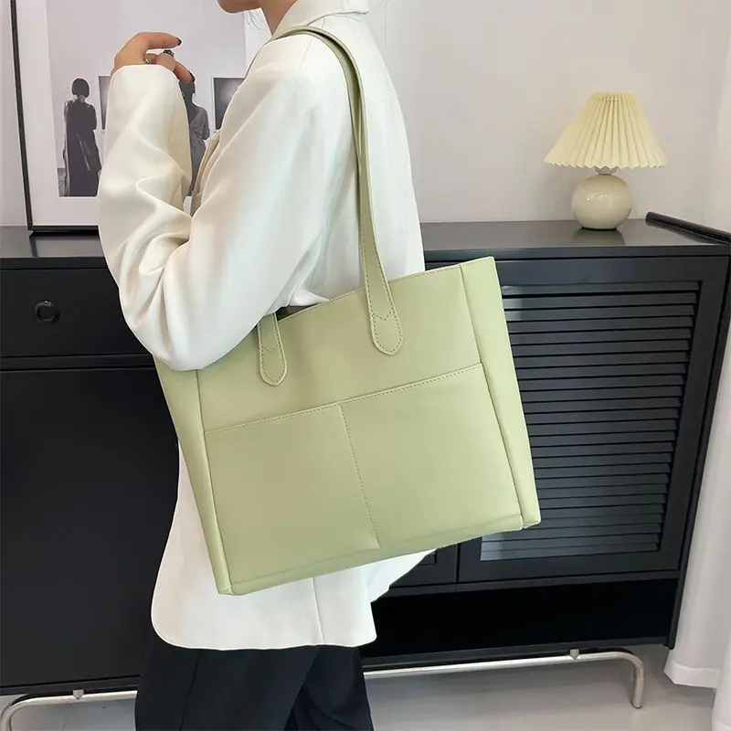 Spliced Large Capacity Fashion Casual Bag Handbag 2023 New Simple Solid Color One Shoulder Underarm Tote Bag