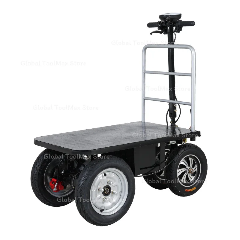 1000W Elektrischer Flachbettwagen 48V 24Ah Lithium-Batterie 1 Tonne Tragfähigkeit Scheibenbremse Faltbarer Elektro-Trolley für Lager und Landwirtschaft