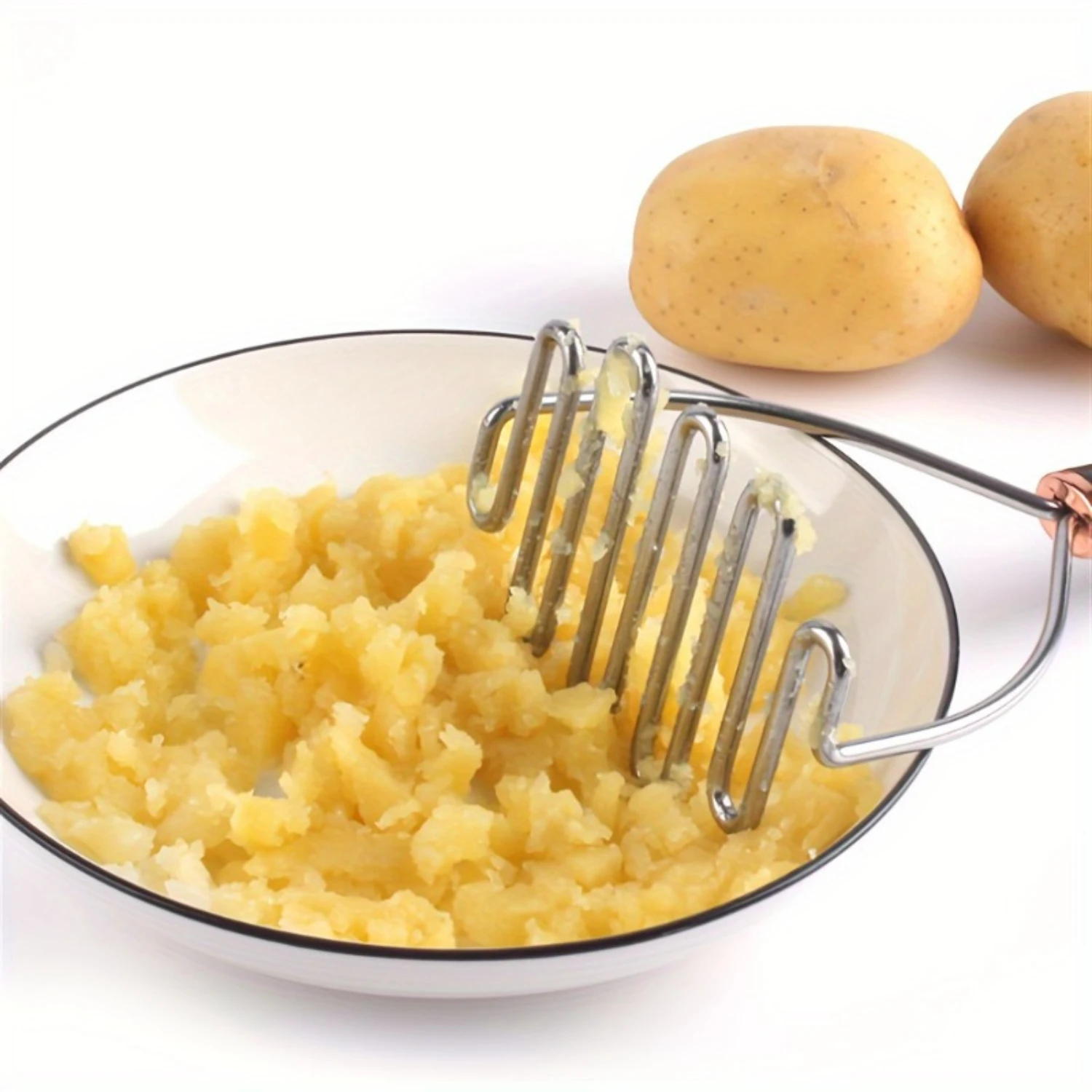 Steel Potato Masher - Wavy Design For Perfectly Smooth Mashed Potatoes, Ideal For Sweet Potatoes & Pumpkins