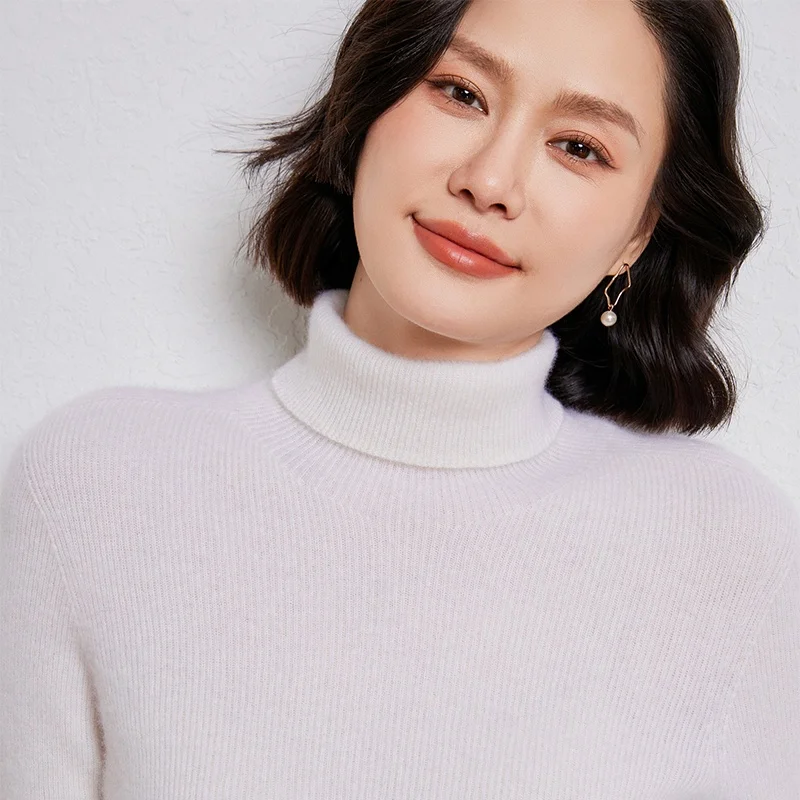 เสื้อสเวตเตอร์ไหมพรมแขนยาวคอสูงสำหรับผู้หญิง ใส่ได้ทั้งฤดูใบไม้ร่วงและฤดูหนาว ระบายอากาศได้ดี ทรงหลวม คุณภาพสูง