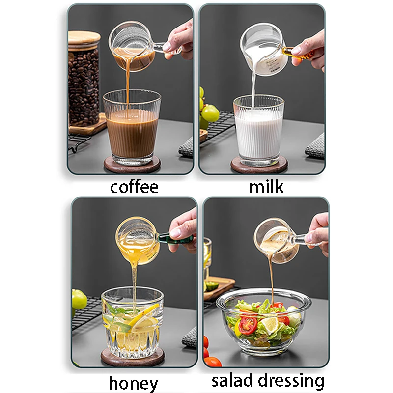 60/125ml Espresso Measuring Cup With Glass Handle Vshape Mouth  Sugar Milk Jug Coffee Supplies Measure Mug Kitchen Seasoning Cup