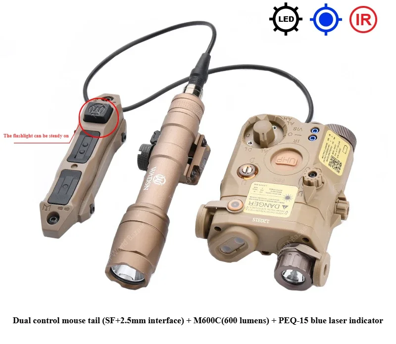 Laser Indicator PEQ15 Battery Box M600C Flashlight Dual Control Rat Tail M300 Tactical Laser Light