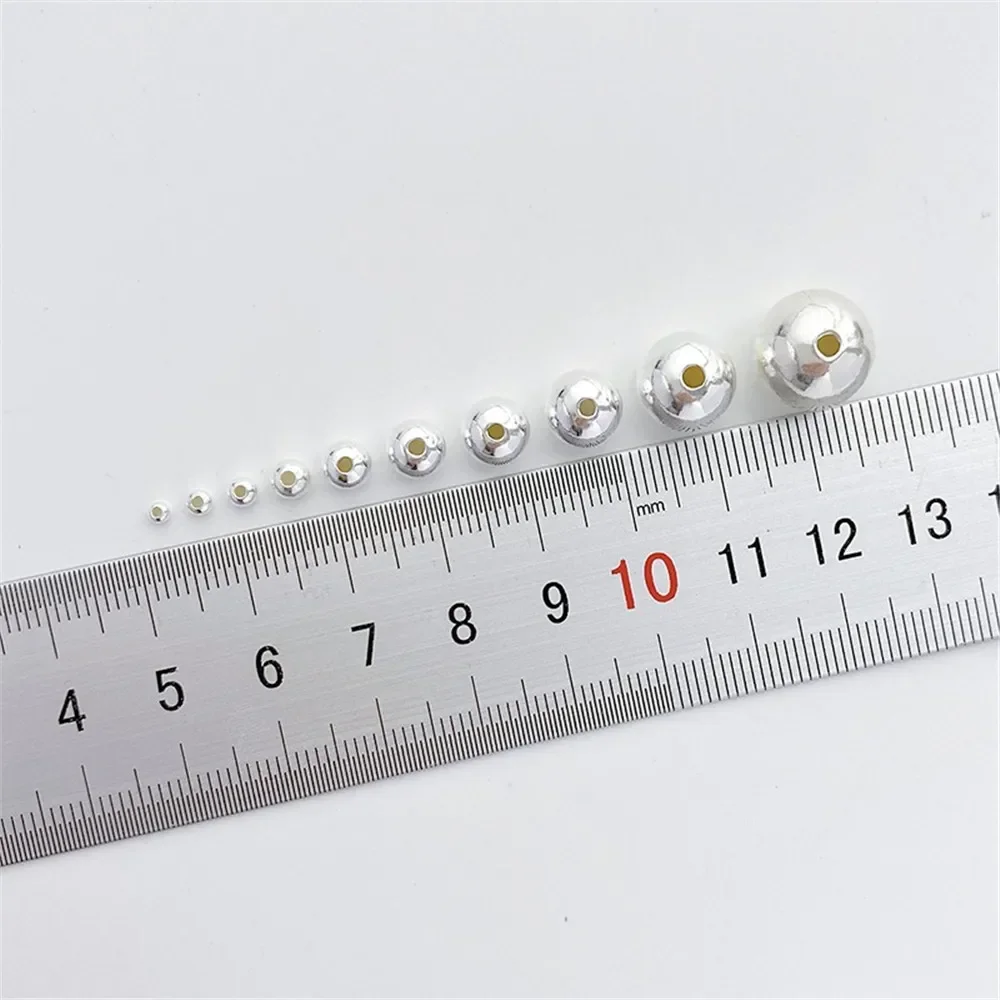 S925 Sterling Silver Loose Beads Round Separated Beads DIY Handmade Beaded Bracelet Necklace Jewelry Material Accessories