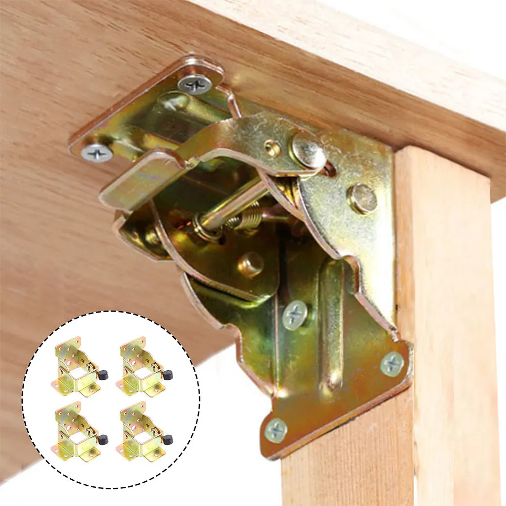 2Pcs Folding Leg Hinge Iron Bracket Self Locking Stable Support 90 Degree Positioning Furniture Parts Space Saving Hardware
