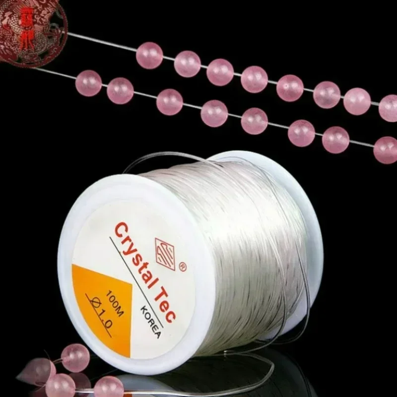 Hilo de cuentas de cristal elástico fuerte de 100m, 0,5-1,0mm, cuerda elástica blanca transparente, fibra para manualidades, pulsera DIY,