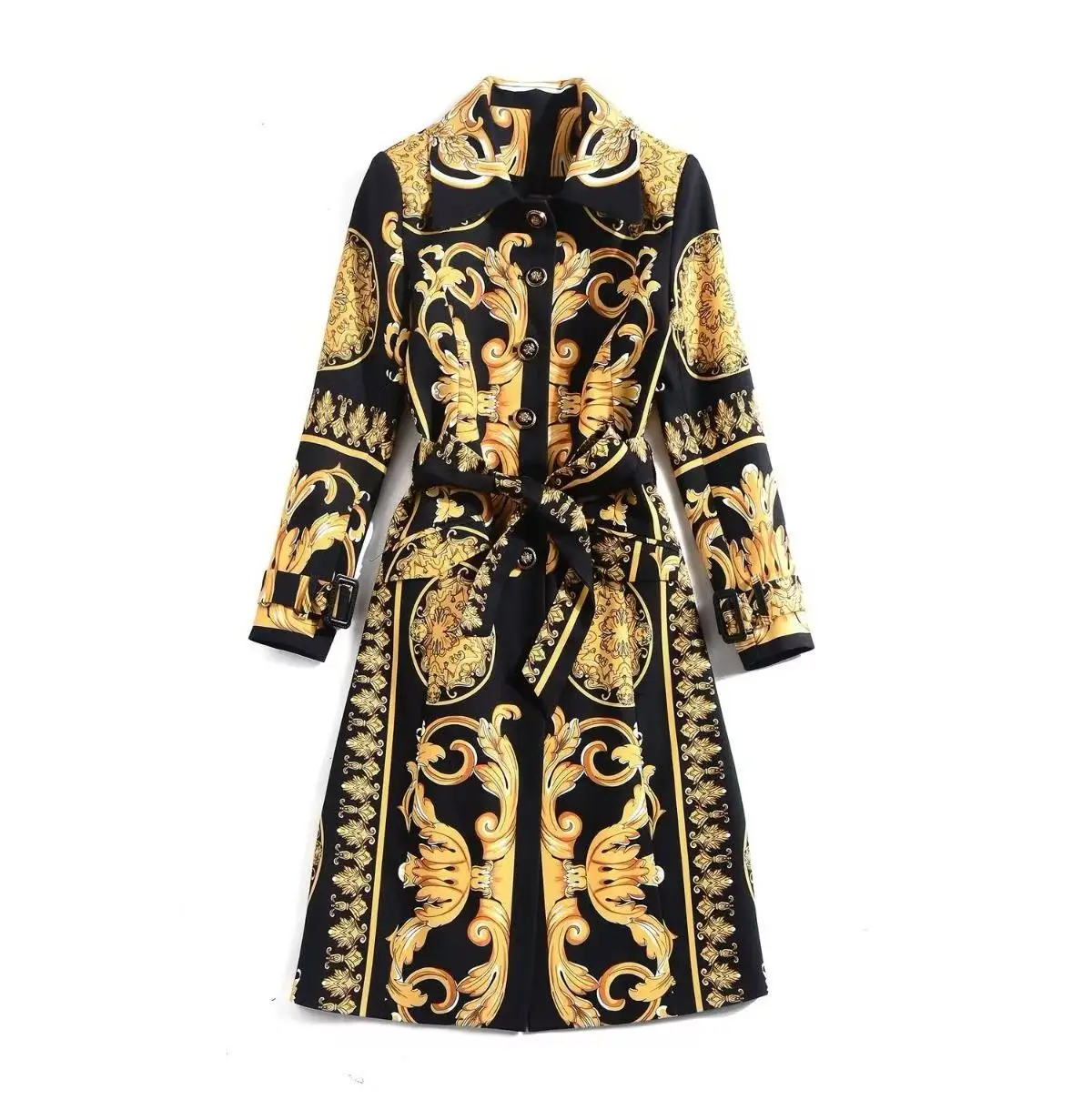 

New Winter 2025 styles of European and American women's clothing Long-sleeved lapel with retro print Fashion Windbreaker coat
