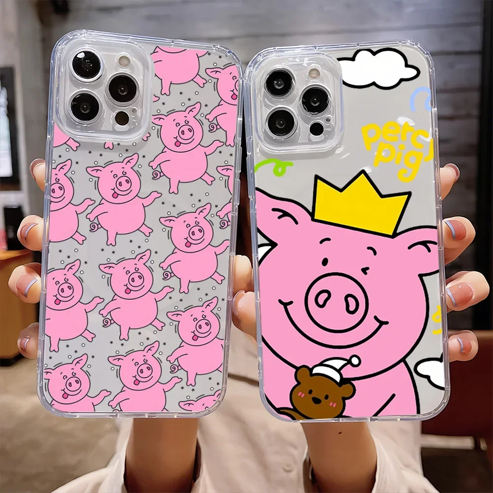 Cartoon P-Percy Pig Pink Cute For IPhone 16 15 14 13 12 11 Pro Max Plus Transparent Magnetic Suction Phone Case