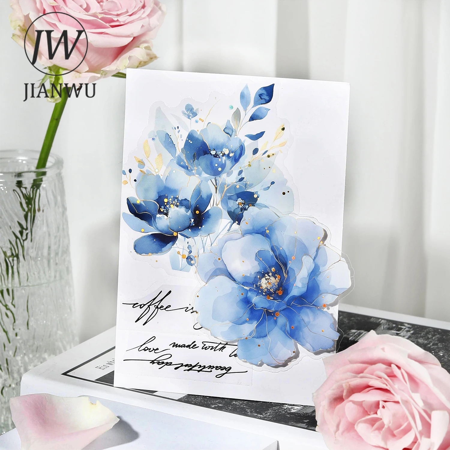 JIANWU Translucen Flowers Series Vintage Flower Bronzing Material Collage PET Sticker Creative DIY Journal Stationery