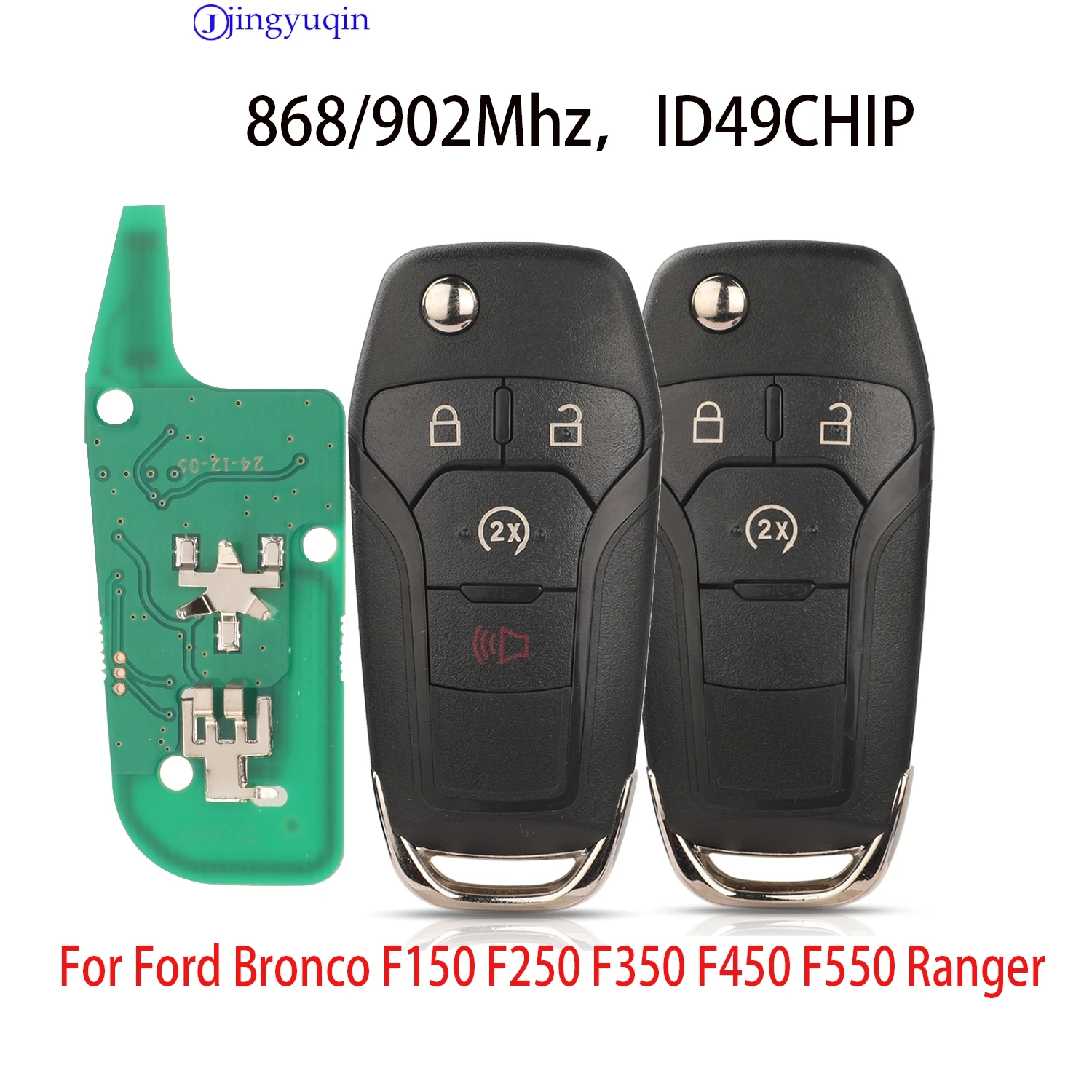 jingyuqin New Remote Car Key Shell Control For Ford Bronco F150 F250 F350 F450 F550 Ranger Key 868/902Mhz ID49Chip 3/4Buttons