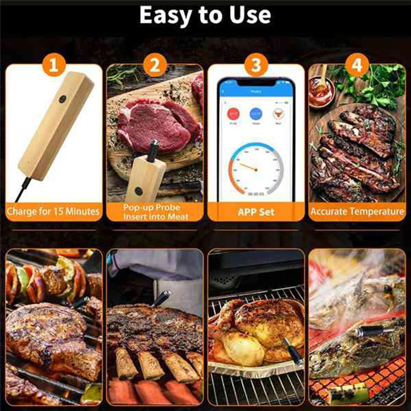 THIVN-Sometro per carne wireless Forbbq Cottura Termometro per alimenti Bluetooth impermeabile Termometro per alimenti Termometro per carne