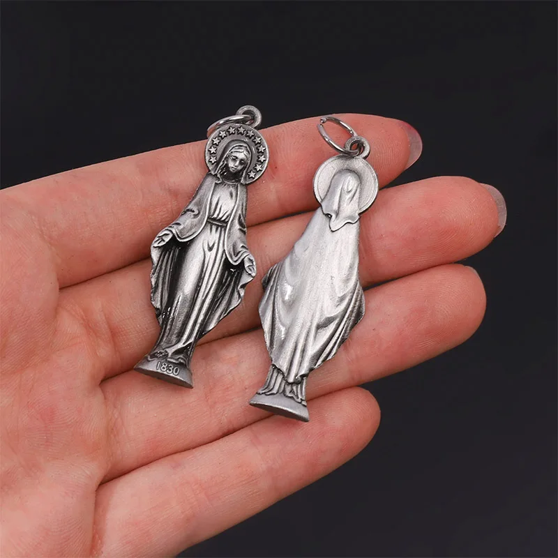 2pcs Catholic Colorful Alloy Virgin Mary Pendant Medallion DIY Pendant for Christian Jewelry Crafts
