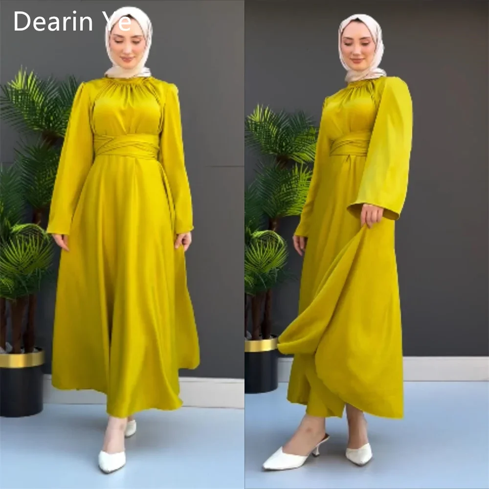 

Customized Prom Gown Saudi Arabia Formal Dearin High Collar A-line Ankle Length Skirts Draped Knot Bespoke Occasion Dresses Even