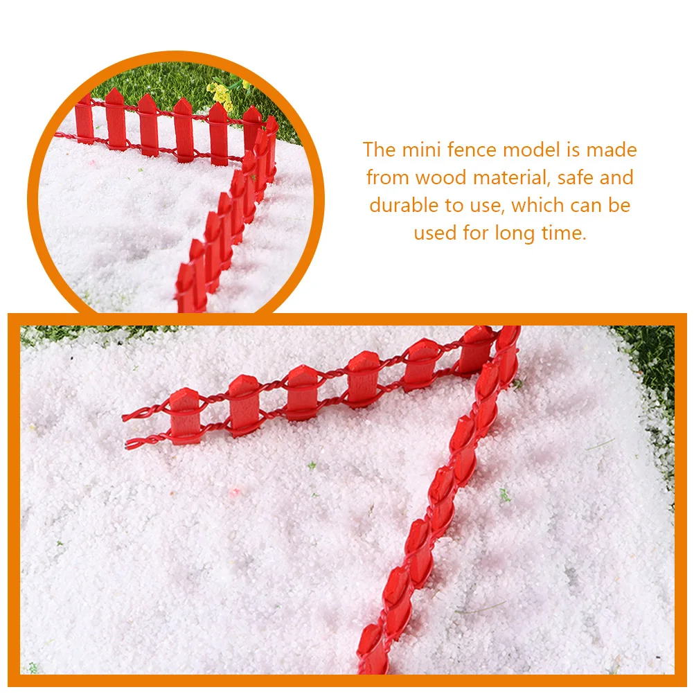 

20 Pcs Small Wooden Fence Indoor Picket Model Miniature Garden Decor Christmas Ornaments Outdoor Red