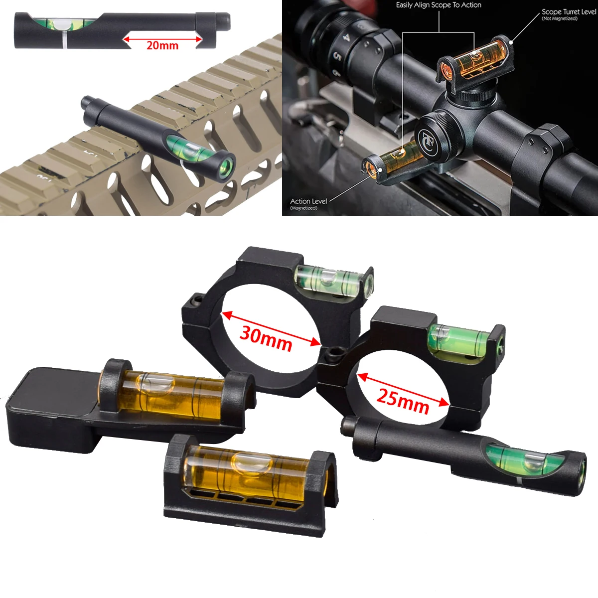 20mm Picatinny Rail Hunting Spirit Bubble Level for 25.4mm/30mm Rings Tube Riflescope Sight Magnetic Scope Mount Adapter