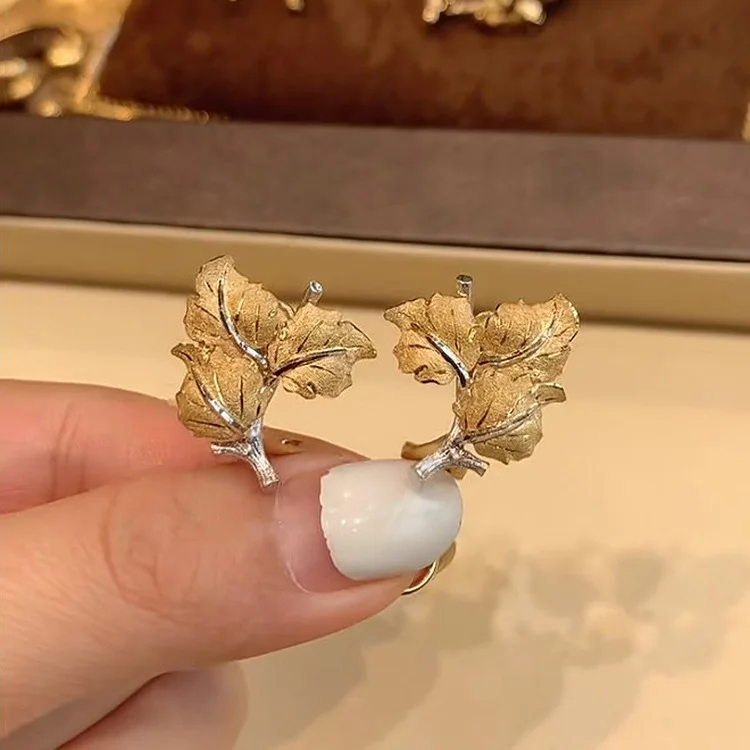 S925 Sterling Silver High End Two Tone Gold Grape Leaf And Maple Leaf Stud Earrings Elegant Jewelry For Women