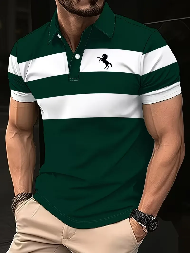 Color-blocking stripes 3D Digital Print Men's Polo Shirt Summer Short Sleeved Lapel Polo Shirt Men's Business Casual man clothes