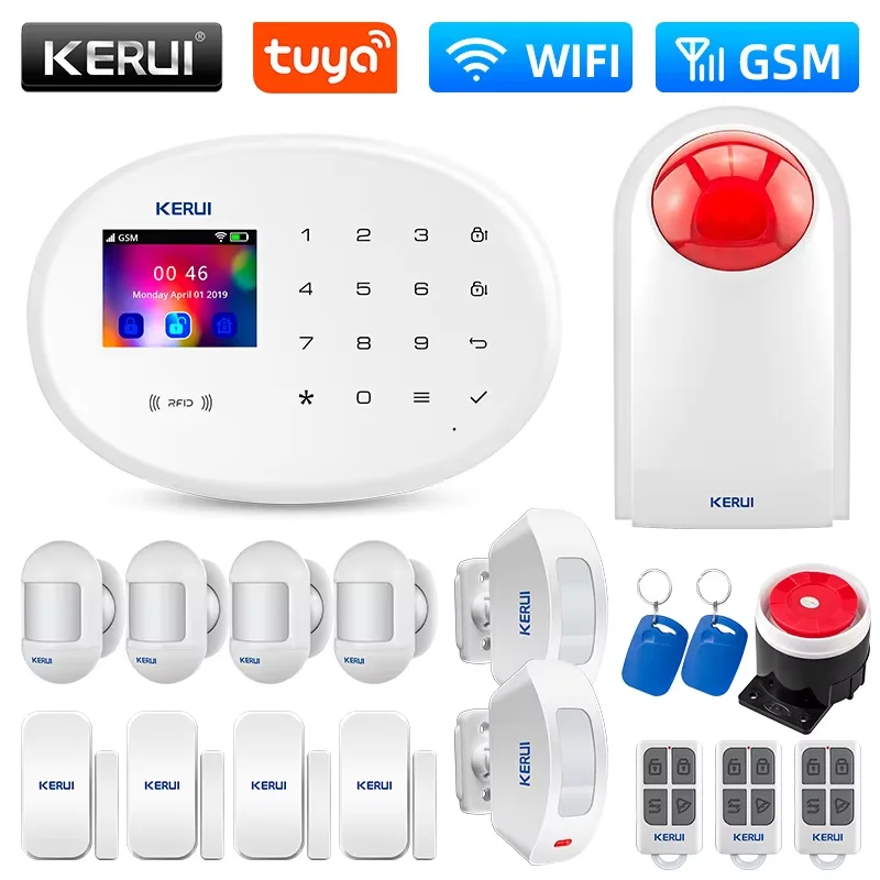 KERUI W202 WIFI GSM  Alarm System Home Appliance Security Protection Tuya Smart APP Support Alexa with Motion Detector