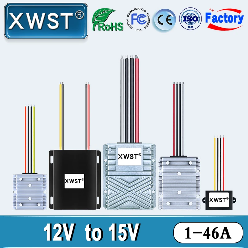 XWST DC to DC Converter 12v to 15v 1A 2A 3A 5A 8A 10A 30Amp Max Output Non Isolated Step Up Boost Power 15v dc Voltage Regulator