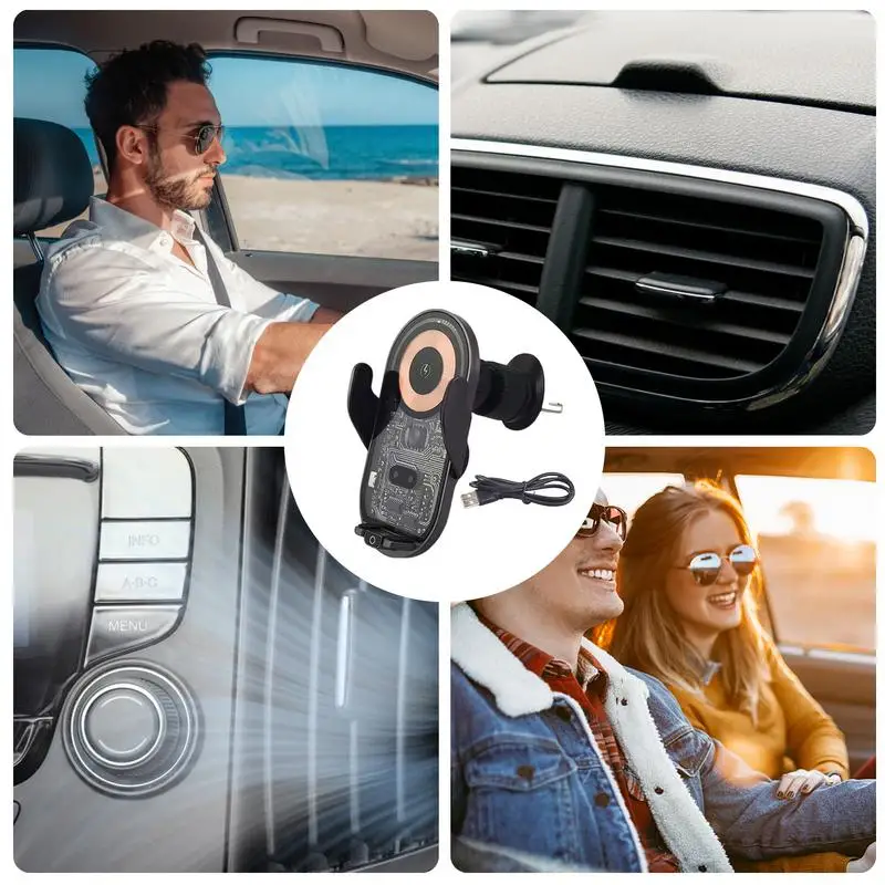 Wireless Phone Charger For Car 15W Fast Charging Wireless Phone Charger For Car Transparent Phone Holder 360 Degree Rotatable