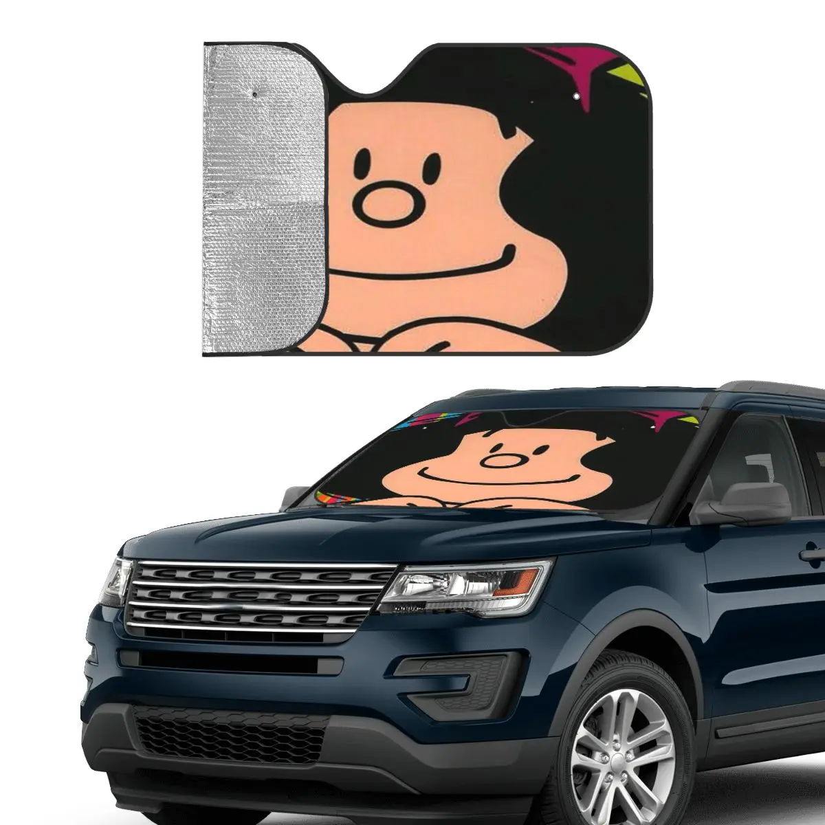 Pare-soleil pliable Mafalda, Kawaii, 70x130cm, rideau de protection solaire pour voiture