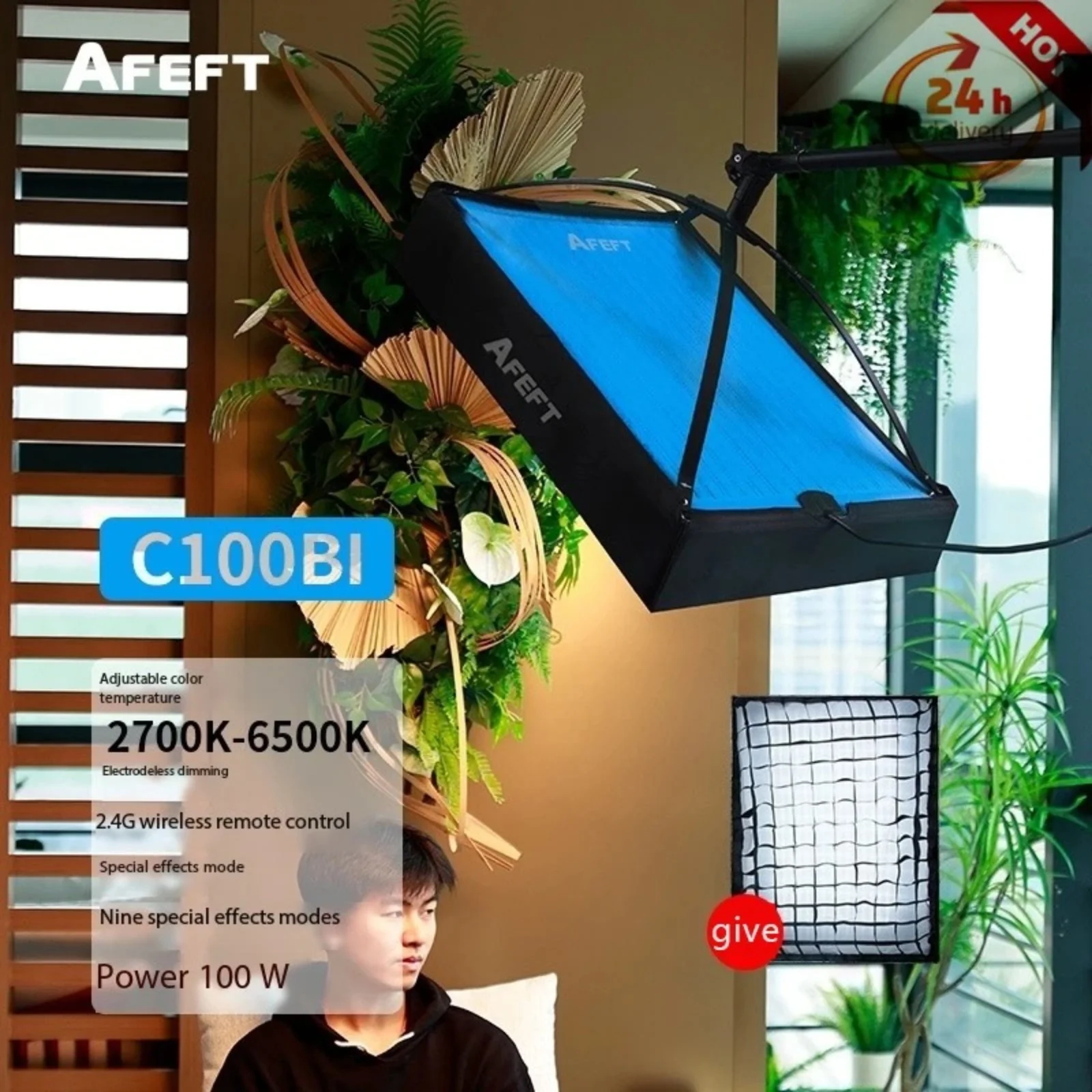 Falconeyes AFEFT 100 واط قابل للطي القماش القابل للدوران LED الفيديو الضوئي إضاءة الاستوديو 2700K-6500K 11000Lux ملء ضوء APP التحكم للصور