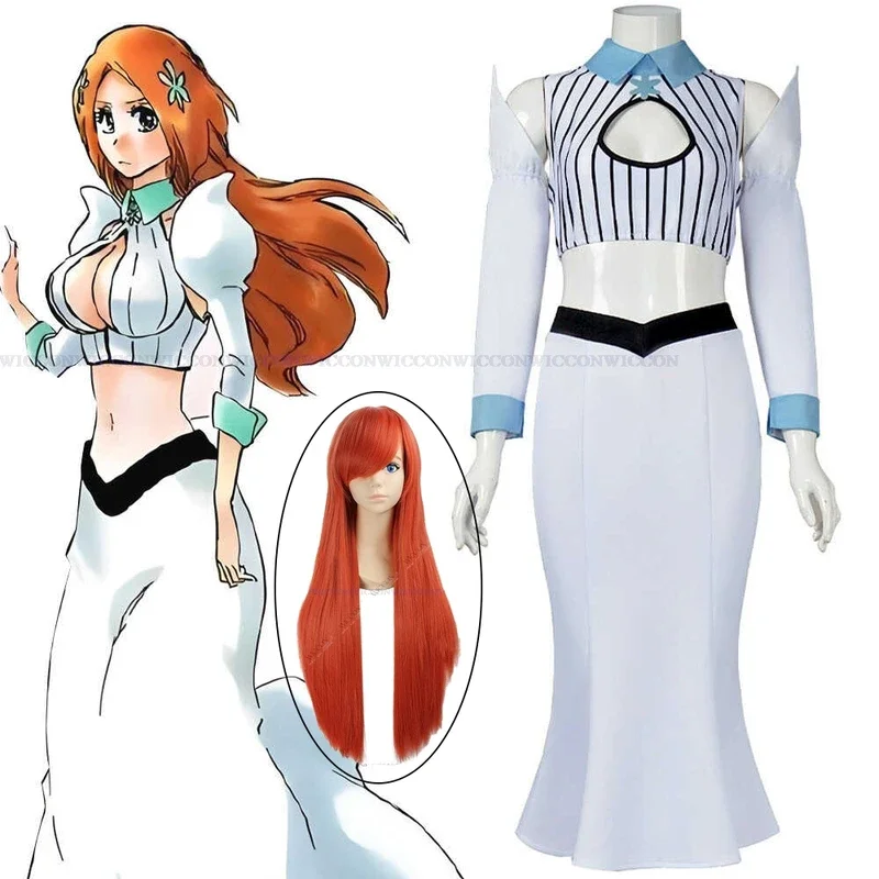 Inoue Orisime Cosplay Sexy White Skirt Suit Halloween Carnival Suit Wig Suit Kurosaki Oritime Princess Woman Roleplay