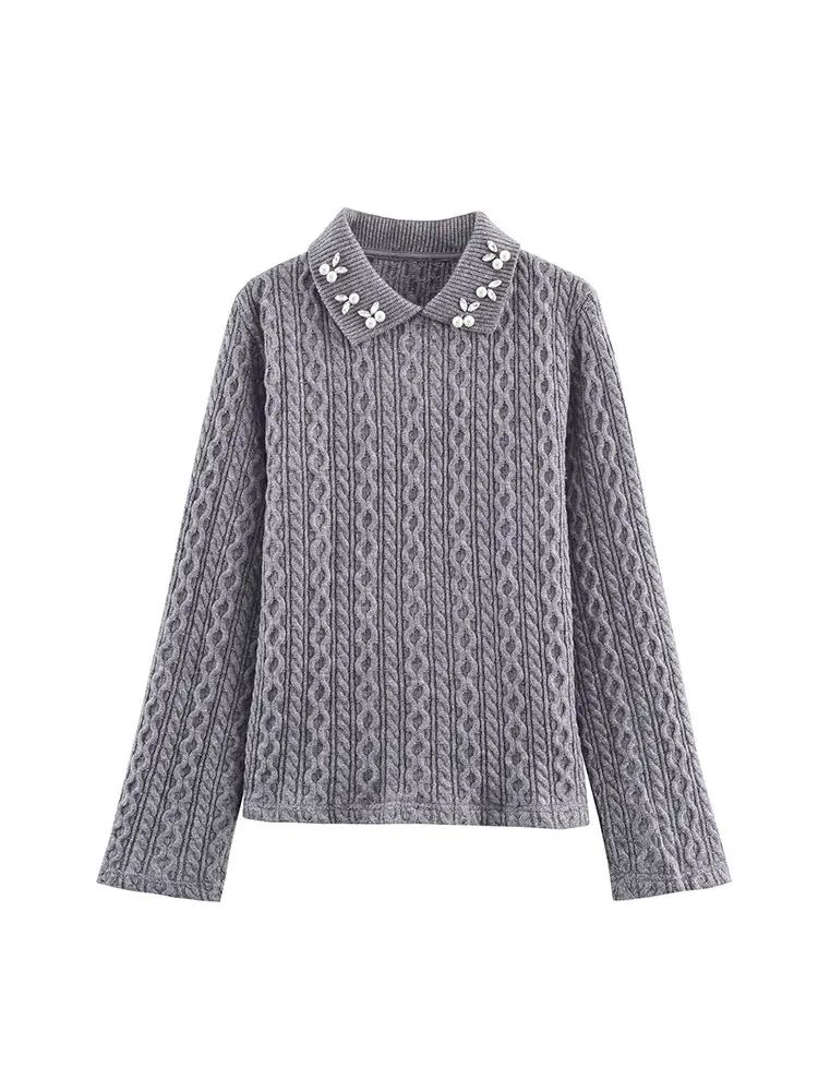 TFAFXY المرأة الخريف الشتاء سترة البلوز موضة طويلة الأكمام مجوهرات الديكور سترة البلوز أنيقة هايت الشارع TopY2K #2