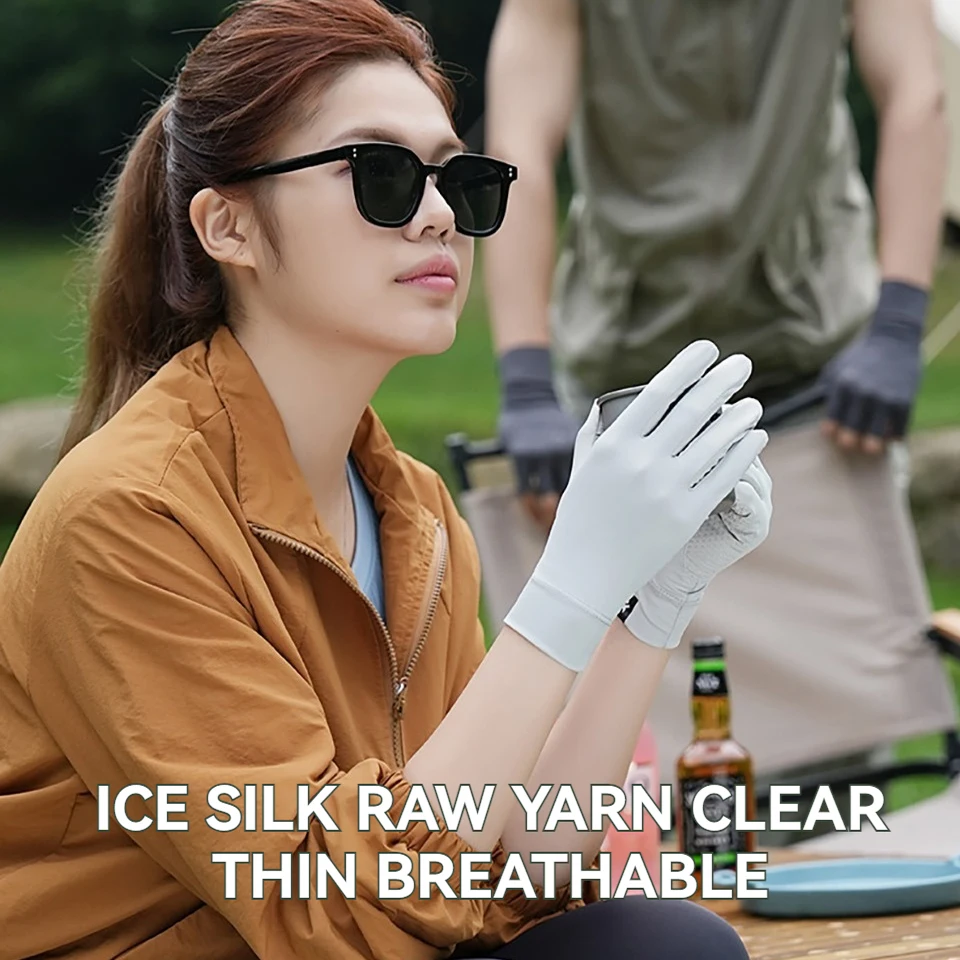 1Pair Lightweight Sun UV Gloves Summer Driving Outdoor Use Ice Silk Thin Fabric Open Finger Touch Screen Anti-Slip Cool Comfort