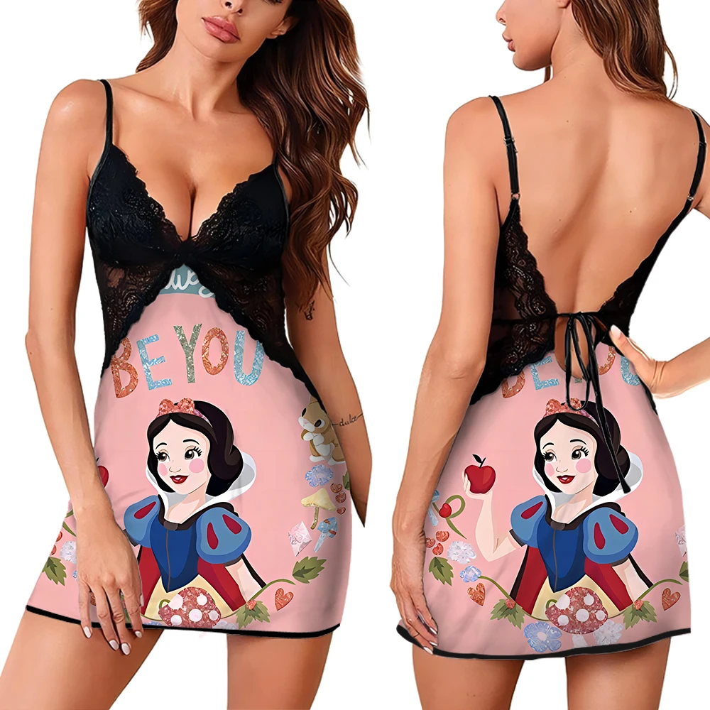 

Disney Princess Pattern Sleeping Dress for Women New Sexy Female Suspender Lace Skirt 2024 Summer Sleeveless Women's Nightwear