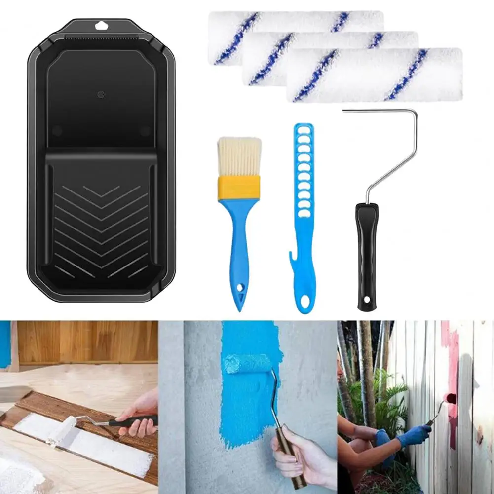 Microfiber Paint Rollers With Paint Tray Long Handle Design Multipurpose Easy To Use Small Roller Paint Brush Set view 4