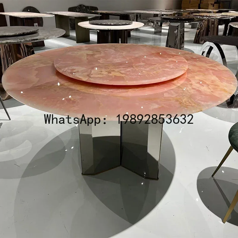 

lmported pink crystal luxury stone dining table Italian style natural marble round table