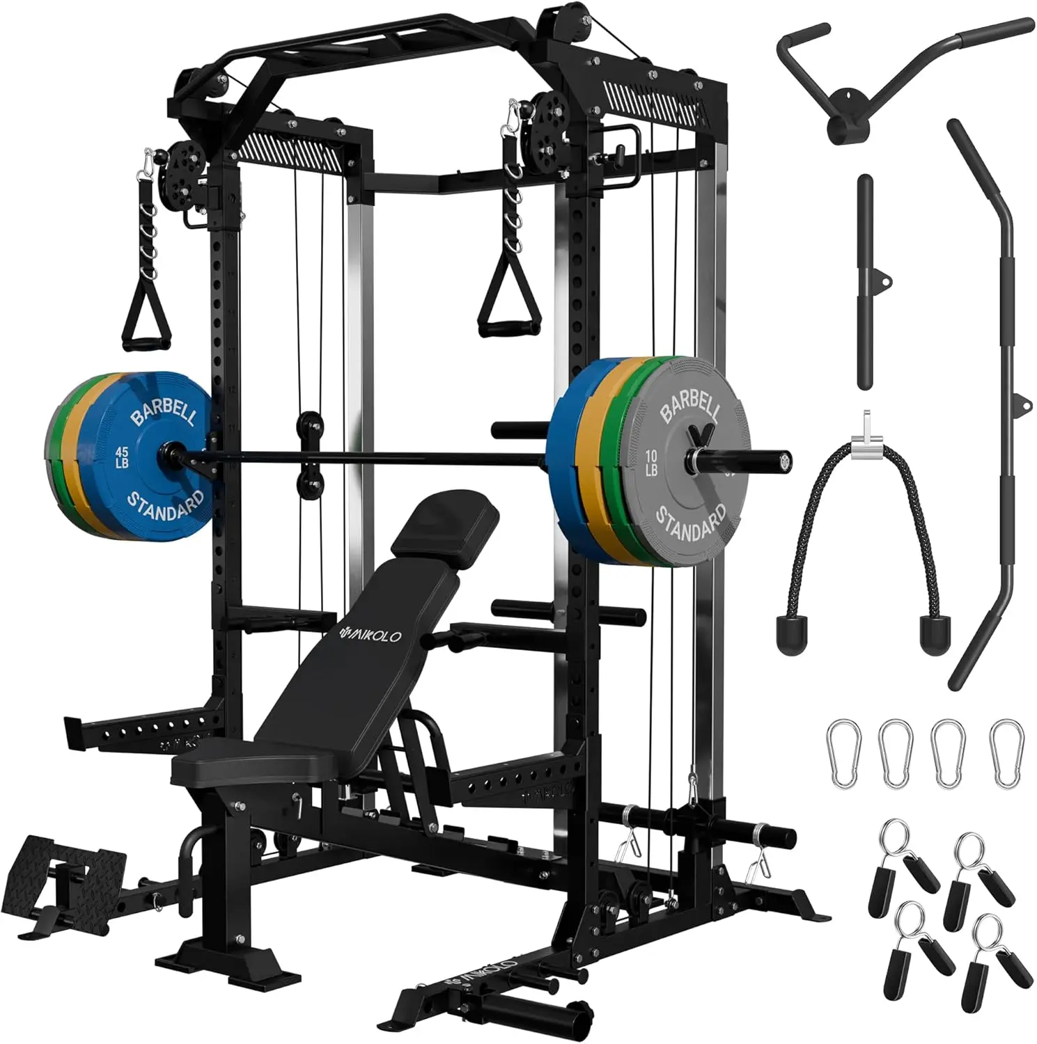 Mikolo Power Cage, 2000LB Squat Rack, Dual Pulley Cable Crossover System, Multi-function Free Weight Home Gym Workout Machine