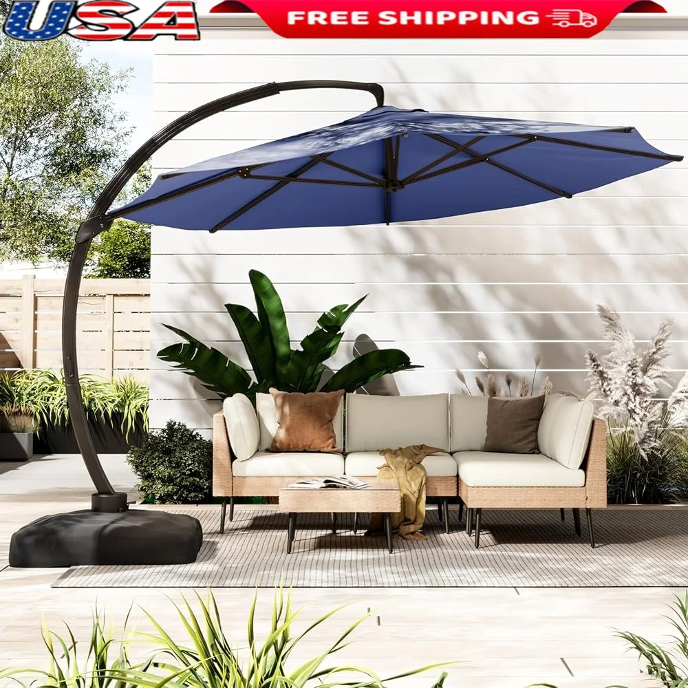 

12FT Cantilever Patio Umbrella with Base 360° Rotation Heavy Duty Aluminum Outdoor Shade Weather-Resistant Tear-Proof Easy Crank