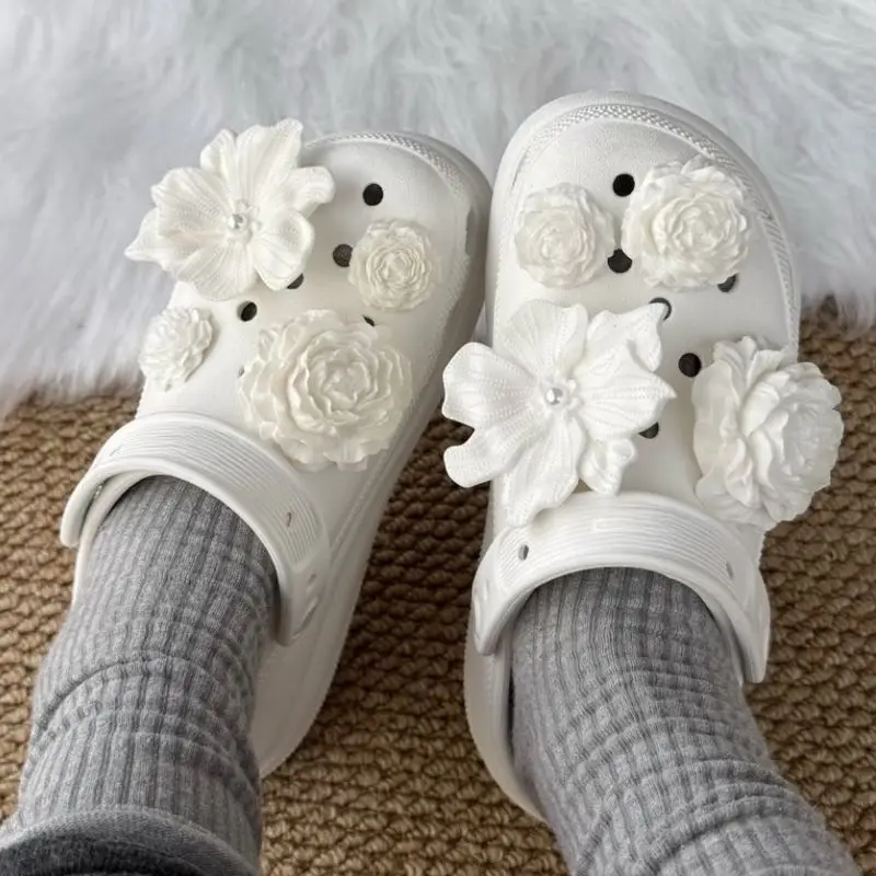

Набор из 8 штук: Декоративные 3D-цветы для обуви, аксессуары для обуви с отверстиями, клипсы для обуви в виде букета цветов, цвет белый костяной, для самостоятельного украшения обуви