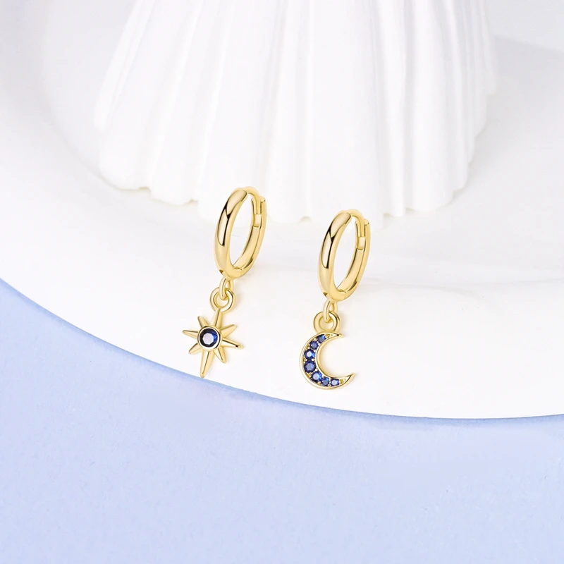 Classic Design 925 Sterling Silver Hoop Earrings Planet Galaxy Sun Moon Fit Teens Women Female Party Drop Earrings Jewelry Gifts view 6