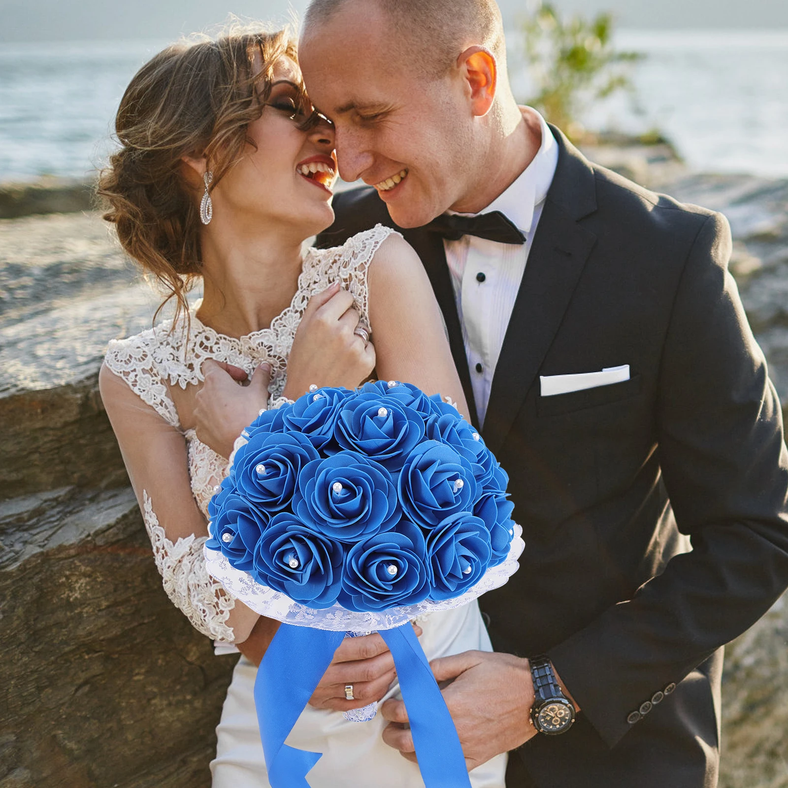 

Elegant Lace Wedding Bouquet Bridal Flower Bridesmaids Holding Bouquet Bridal Shower Party Decoration Artificial Flower Bouquets