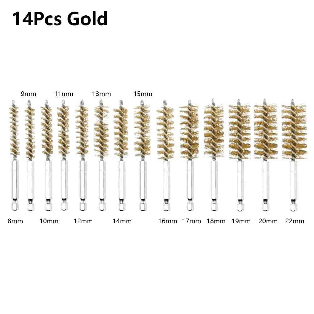 6/8/10/12/14Pcs Stainless Steel Steel Bore Brush With Handle Washing Polishing Tools Twisted Wire Borebrush 1/4 6.35mm Hex Shank