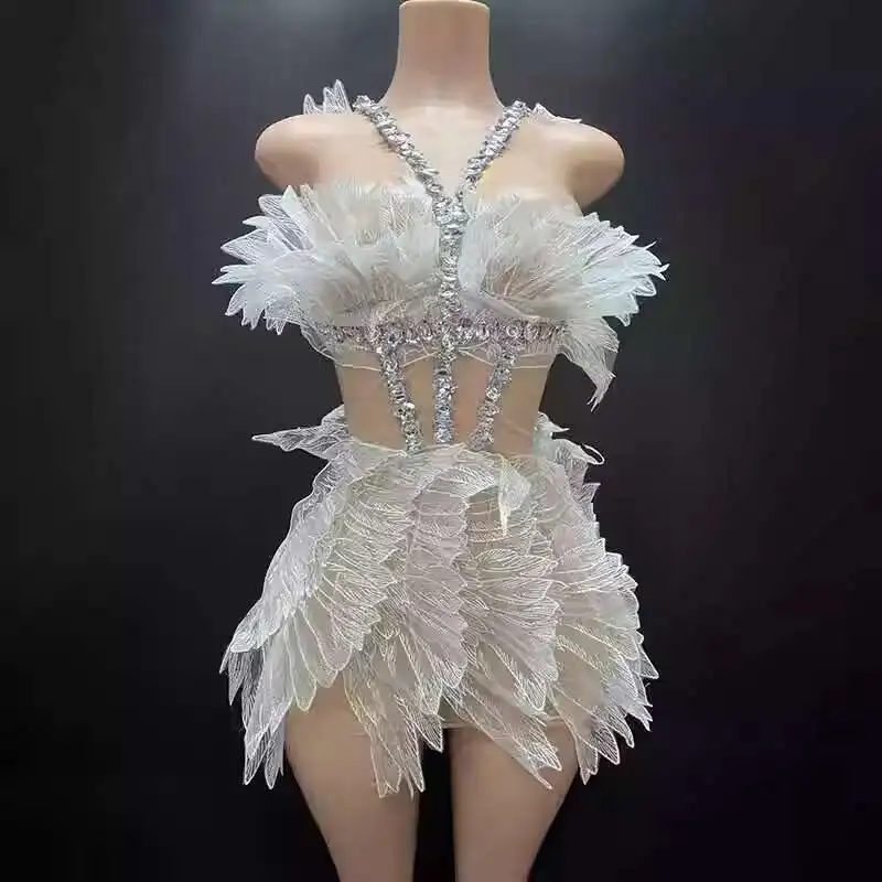 

Music Festival Performance Dress Nightclub Bounce Feather Dress Gold Style Fashion Show Banquet Dress Dinner