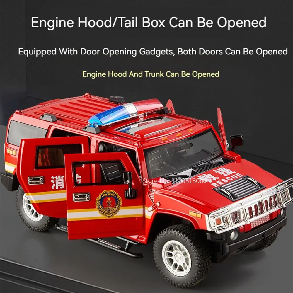 1:18 Hummer H2 Autos Spielzeug Modelle Gummireifen Miniatur Polizeiauto Licht Sound Rad Lenkung Feuerwehrauto Perfekte Geschenke für Jungen