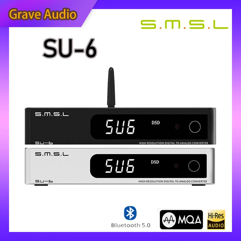 SMSL SU6 Digital to Analog Convertor (DAC) ES9038Q2M OPA1612*4 32Bit/768kHz DSD512 Bluetooth 5.0 SU-6 Desktop Mini Audio DAC