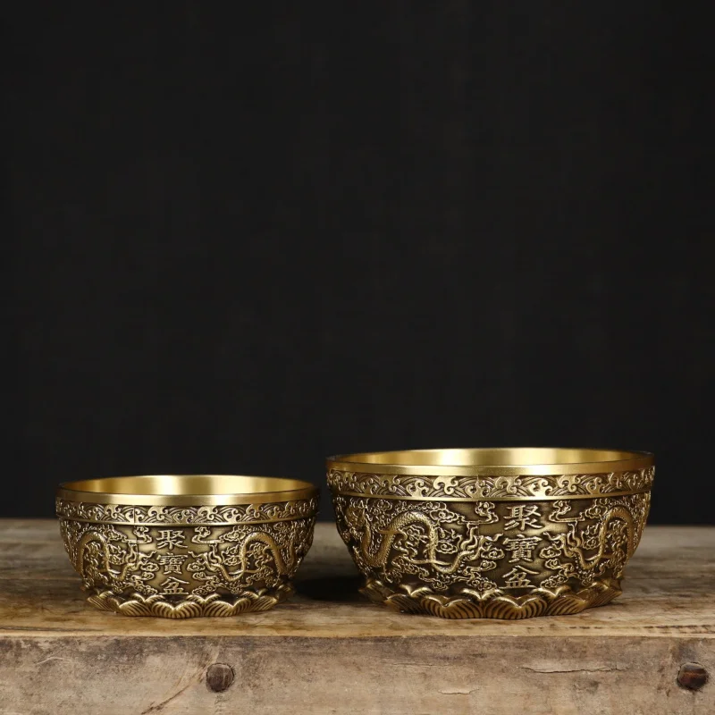 Seiko Pure Ornament Double Playing with Pearl Treasure Copper Dragon Bowl Opening Gift Home Sto