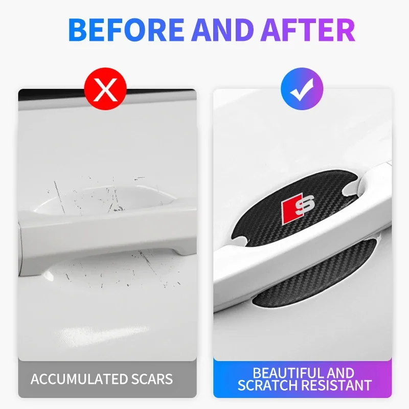 4 قطعة ألياف الكربون باب السيارة السلطانية مقبض المضادة للخدوش ملصق لأودي A4 B7 B8 B9 A3 8P 8V 8L A5 A6 C6 C5 C7 4F A1 A7