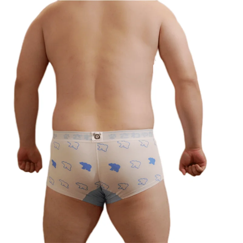 Cute Bear Print Elasticity Cotton Boxers, Plus Size Men\'s Letter Underpants, Gay Bear Cuecas Underwear White/Black L XL XXL XXXL