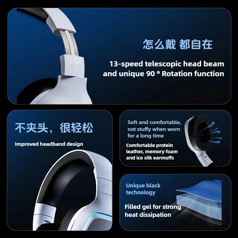 ATK Mercury M1 Game Headset 3Mode Wireless Headworn Gaming Headset Microphone Virtual 7.1 Surround Noise Reduction Headset